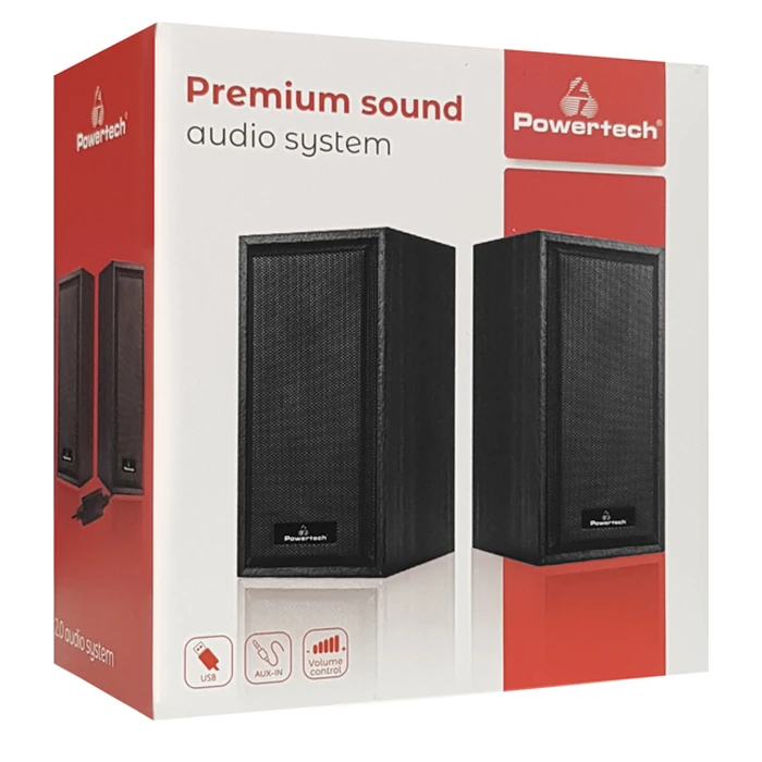 Ηχεία Powertech Premium sound PT-845, 2x 3W, 3.5mm, μαύρα