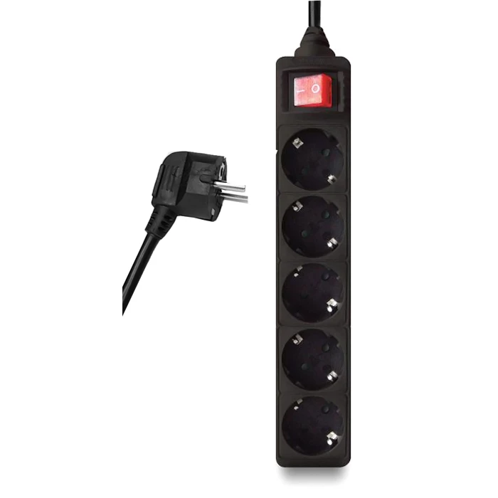 Πολύπριζο Powertech PT-877, 5x schuko, 16A, 3m, μαύρο