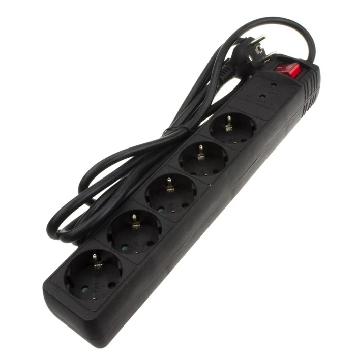 Πολύπριζο Powertech ασφαλείας PT-883, 5x schuko, 16A, 3m, μαύρος