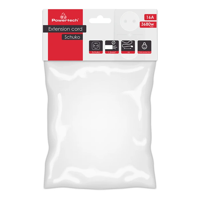 Μπαλαντέζα Powertech PT-888, 1x schuko, 16A, 3m, λευκή