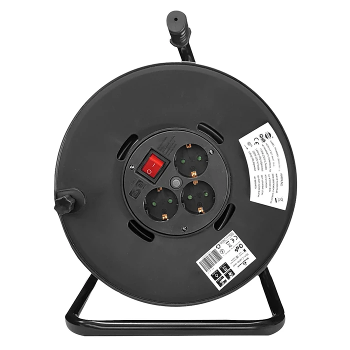 Στροφείο κλειστού τύπου Powertech με βάση PT-899, 3x schuko, 16A, 25m, μαύρη