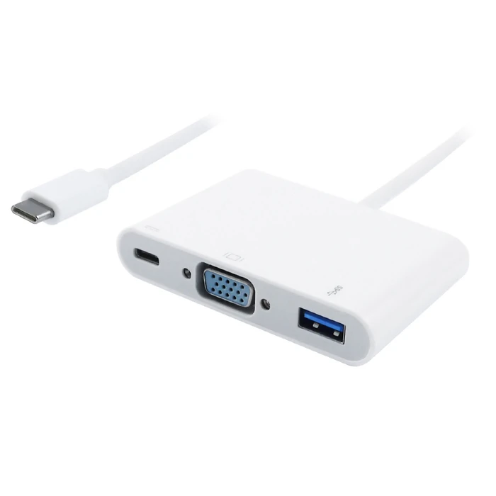Αντάπτορας USB Powertech Type-C σε VGA + Type-C + USB 3.0 PTH-035, λευκό