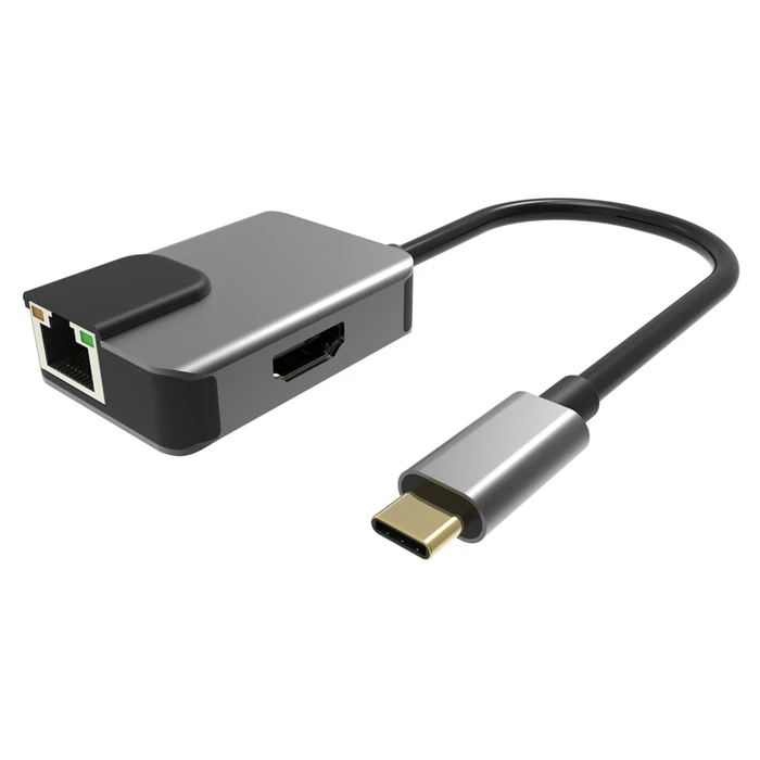 Αντάπτορας Δικτύου USB Powertech Type-C σε HDMI + RJ45 + PD PTH-053, 4K, γκρι