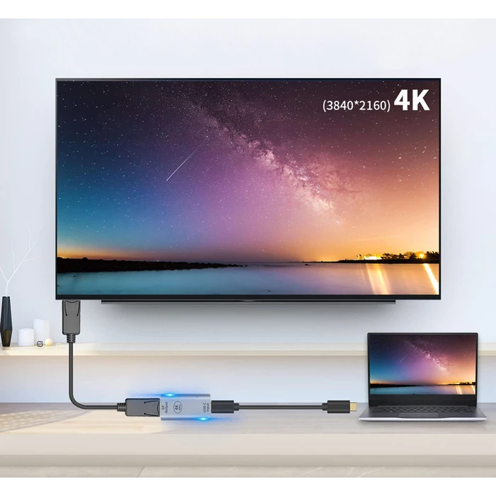 Αντάπτορας USB Powertech Type-C σε DisplayPort PTH-097, 4K/60Hz, γκρι