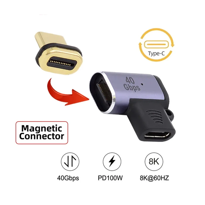 Αντάπτορας USB Powertech Type-C PTH-107, μαγνητικός, 100W, 40Gbps, γκρι