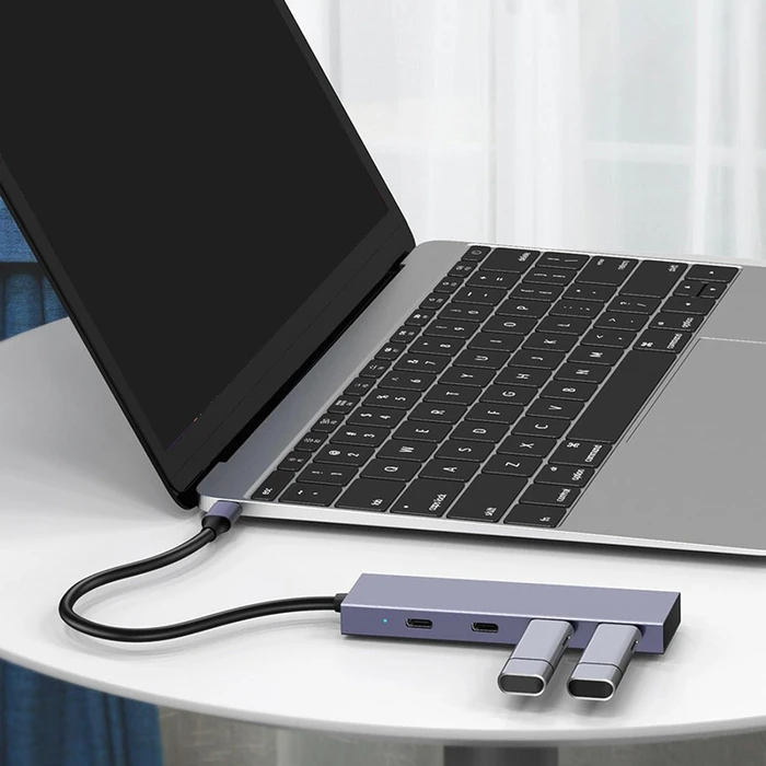 USB Hub Powertech USB Hub PTH-110, 4x θυρών, 10Gbps, USB-C σύνδεση, γκρι