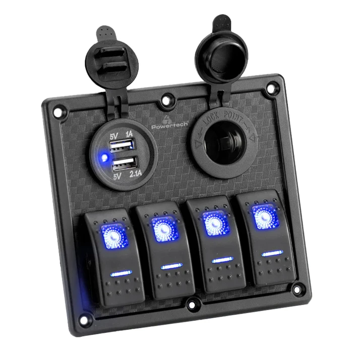 Πρίζα Σκάφους Powertech Πάνελ Σκαφών & Οχημάτων Ptl-017, Πρίζα 12V/2X Usb/4X Διακόπτες