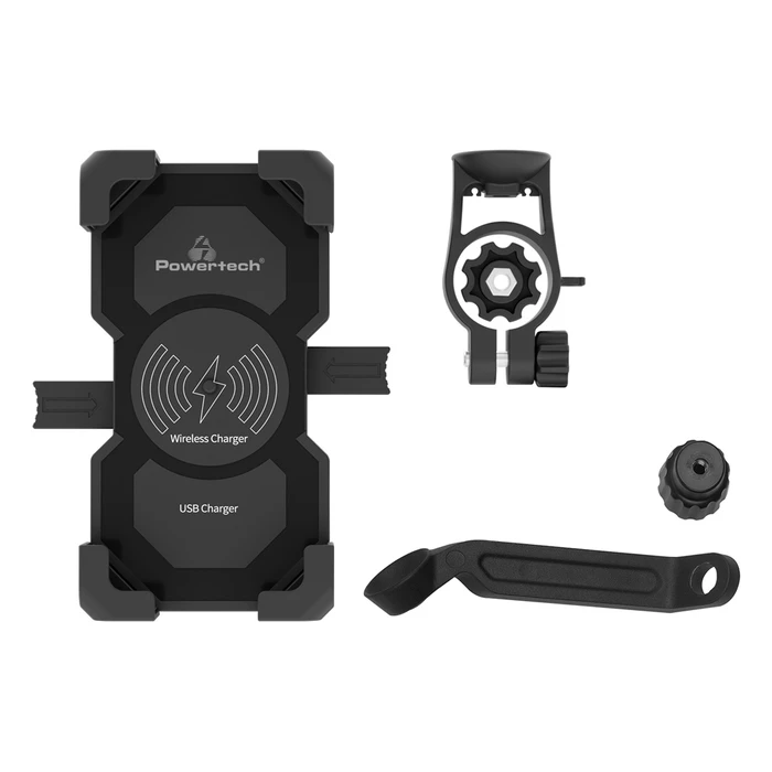 Βάση Smartphone Μοτοσυκλέτας Powertech Ασύρματος Φορτιστής Ptl-024, 7.5W, Μαύρη