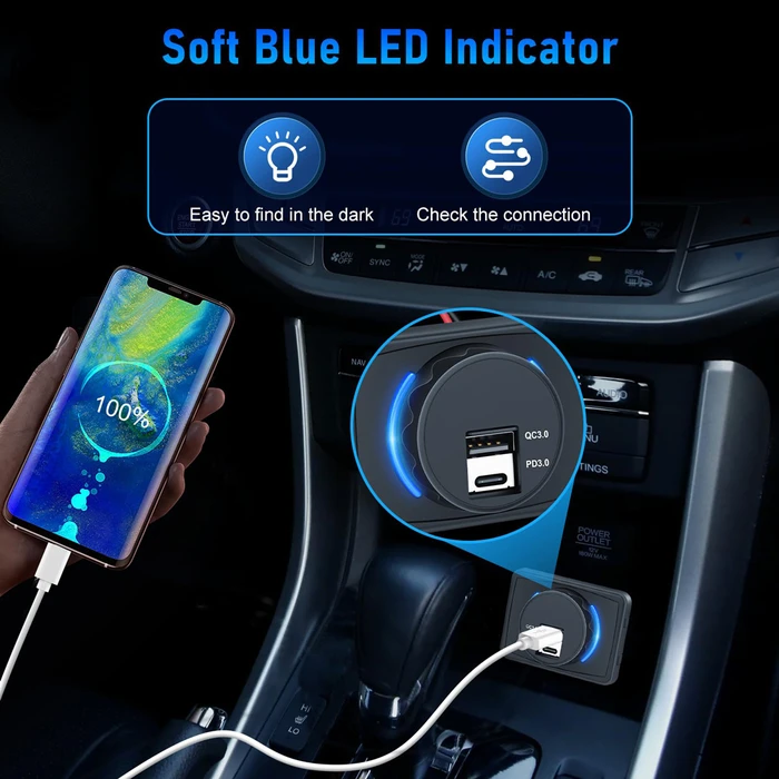 Πρίζα USB Powertech για Σκάφη & Οχήματα Ptl-027, USB & USB-C