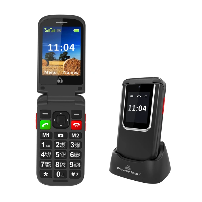 Κινητό Τηλέφωνο Powertech Sentry 4G Flip, 2.8/1.77", Dual Sim, Πλήκτρο Sos, Μαύρο