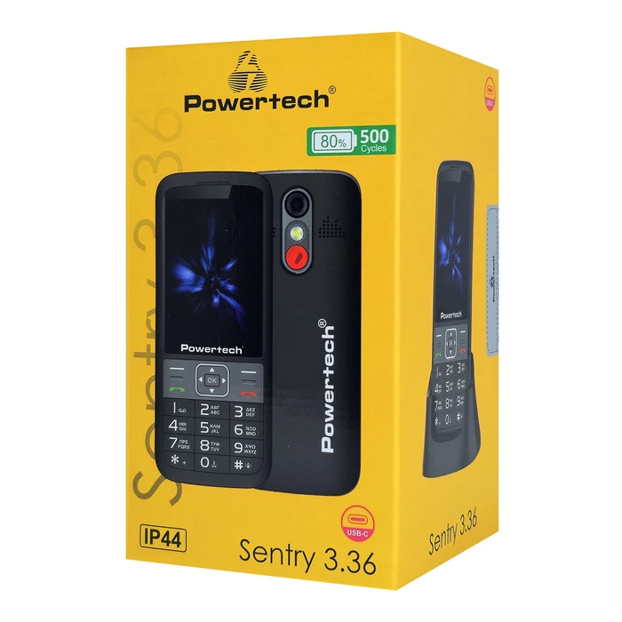 POWERTECH mobile phone Sentry 3.36 (3.36"), dual SIM, SOS button, black