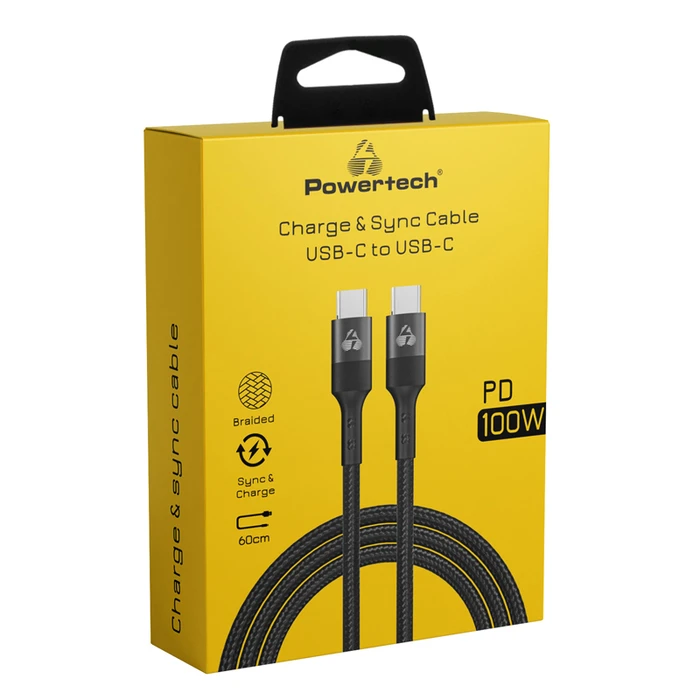 Καλώδιo Τροφοδοσίας Powertech Type-C PTR-0133, PD 100W, copper, 60cm, μαύρο