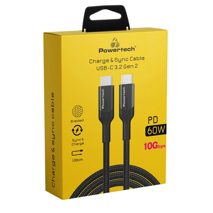 Καλώδιo Τροφοδοσίας Powertech Type-C PTR-0135, PD 60W, 10Gbps, copper, 1m, μαύρο