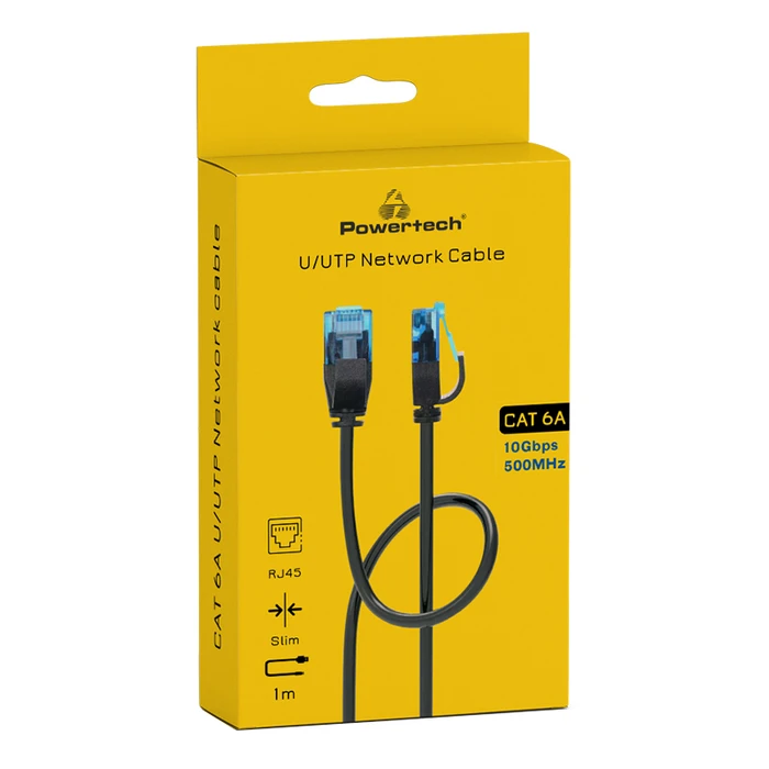 Καλώδιο Δικτύου Powertech PTR-0142 Cat 6a U/UTP, copper, slim, 1m, μαύρο