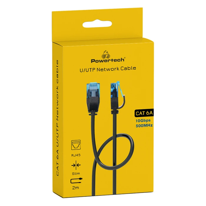 Καλώδιο Δικτύου Powertech PTR-0143 Cat 6a U/UTP, copper, slim, 2m, μαύρο