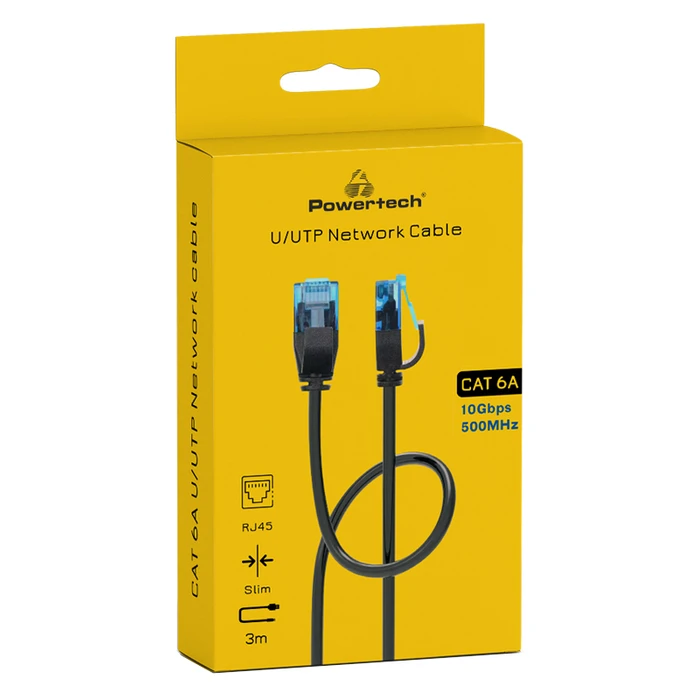 Καλώδιο Δικτύου Powertech PTR-0144 Cat 6a U/UTP, copper, slim, 3m, μαύρο