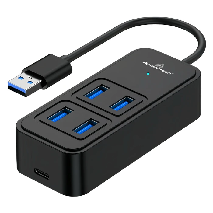 USB Hub Powertech USB 3.2 Hub PTR-0153, 4X Θυρών, 5Gbps, USB Σύνδεση, Μαύρο