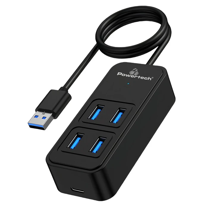 USB Hub Powertech USB 3.2 Hub PTR-0157, 4X Θυρών, 5Gbps, USB Σύνδεση, 1M, Μαύρο