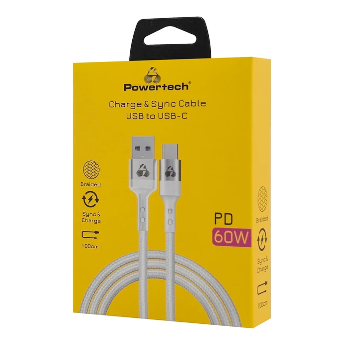 Καλώδιο USB Powertech USB-C σε USB Ptr-0160, 60W, 480Mbps, 1M, Λευκό