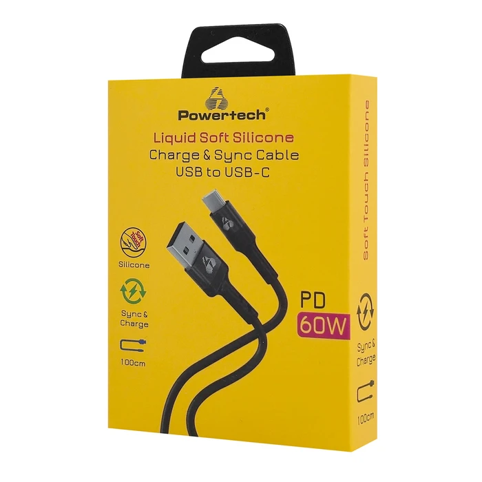 Καλώδιο USB Powertech USB-C σε USB Ptr-0161, Σιλικόνης, 60W, 480Mbps, 1M, Μαύρο