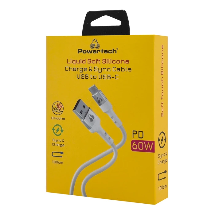 Καλώδιο USB Powertech USB-C σε USB Ptr-0162, Σιλικόνης, 60W, 480Mbps, 1M, Λευκό