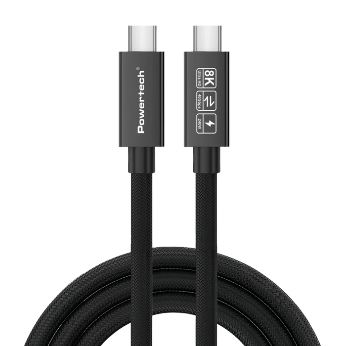Καλώδιο USB Powertech USB-C Ptr-0165, Usb4, 240W, 40Gbps, 8K/60Hz, 1M, Μαύρο