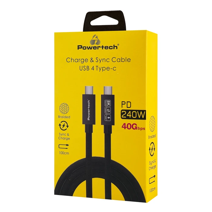 Καλώδιο USB Powertech USB-C Ptr-0165, Usb4, 240W, 40Gbps, 8K/60Hz, 1M, Μαύρο