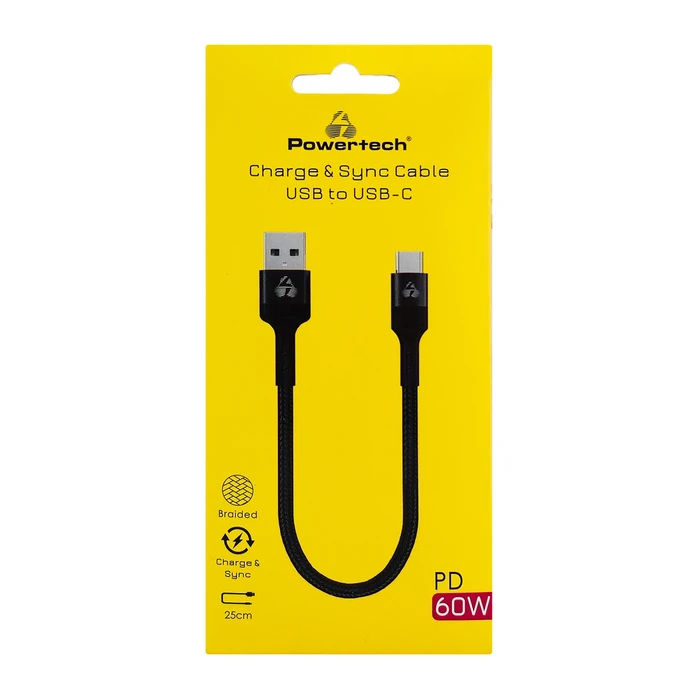 Καλώδιο USB Powertech USB-C σε USB Ptr-0166, 60W, 480Mbps, 25Cm, Μαύρο
