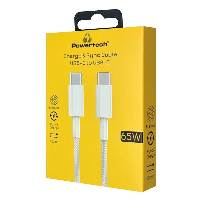 Καλώδιο Usb-C Powertech Ptr-0181 65w 480mbps 1m Λευκό