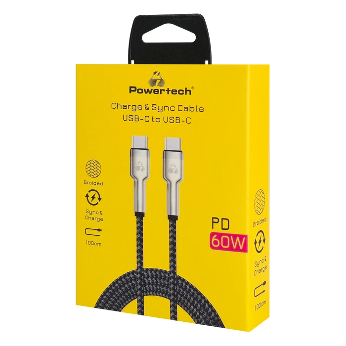 Powertech USB 2.0 Cable USB-C male - USB-C 60W PD Μαύρο 1m PTR-0198