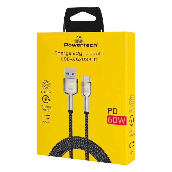 Powertech USB 2.0 Cable USB-C male - USB-C 60W PD Μαύρο 1m PTR-0199