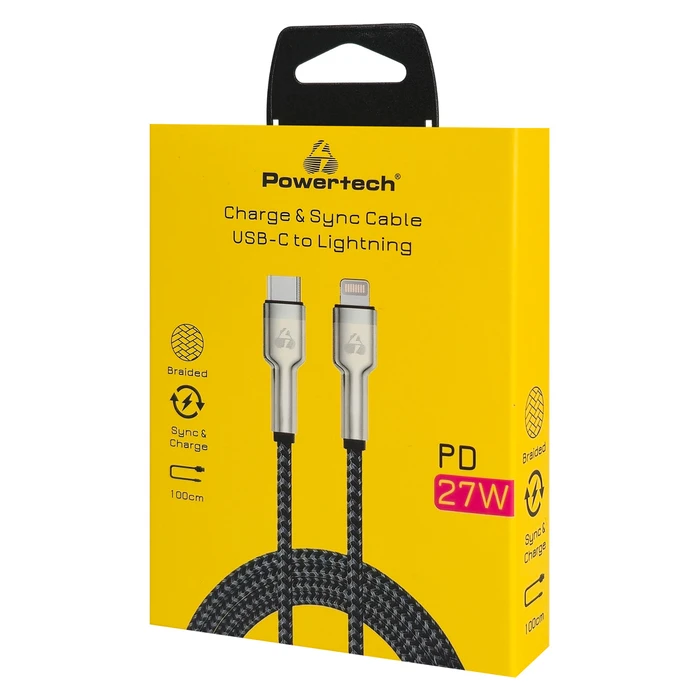 Powertech USB-C to Lightning Cable 27W Μαύρο 1m PTR-0200