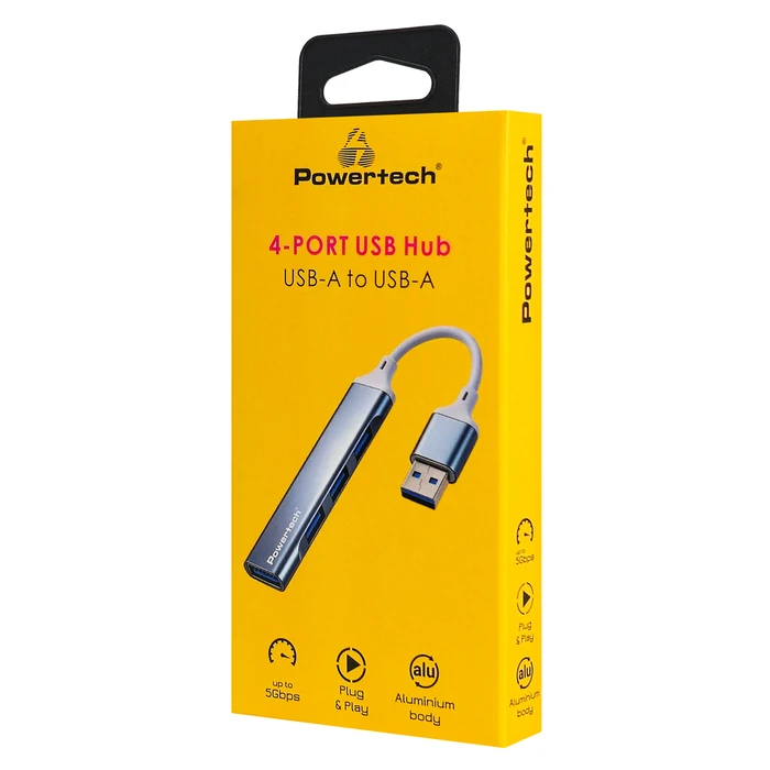 POWERTECH USB Hub PTR-0207, 4 Θύρες USB-A, USB 3.0, Γκρι