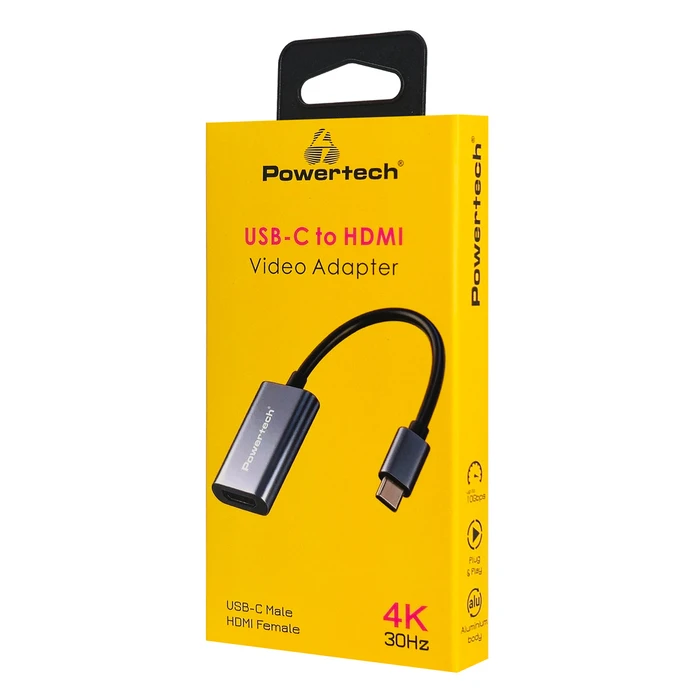 POWERTECH αντάπτορας USB-C σε HDMI PTR-0208, 4K/30Hz, 10 Gbps, γκρι