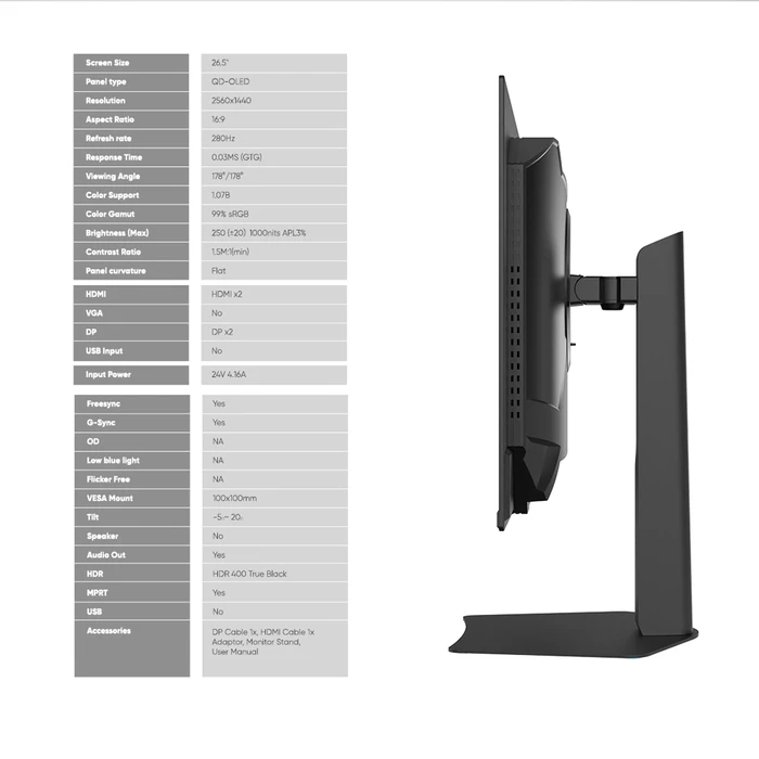 Armaggeddon PXP-27UXO-B 27" QD-OLED Gaming Οθόνη QHD 280Hz 1ms