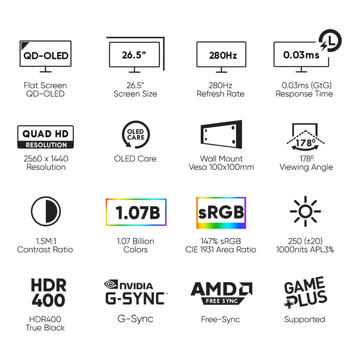 Armaggeddon PXP-27UXO-W QD-OLED 27" QHD (2560x1440) 280Hz Gaming Monitor White