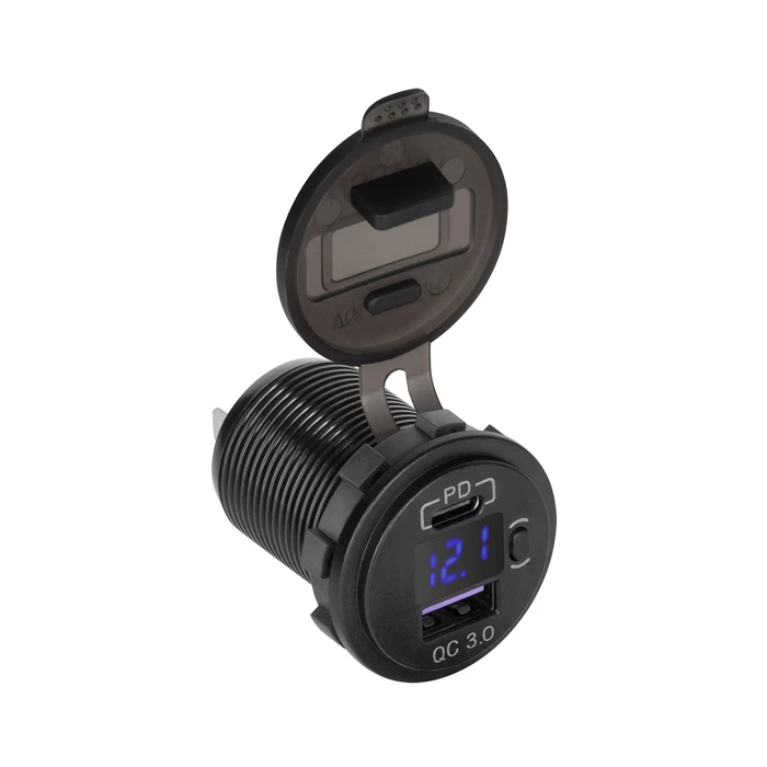 Φορτιστής Αυτοκινήτου Peiying USB+USB C με QC, και μετρητή τάσης 48W