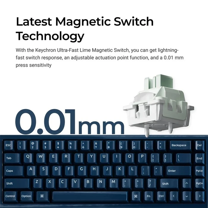 Keychron Q16 HE (Q16HW-J1) QMK Ceramic Custom Hall Effect  Keyboard RGB Lime Switch 65% US Blue