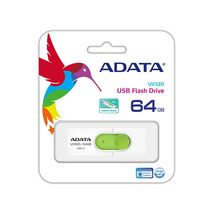 USB Flash 64GB ADATA UV320 Type-A 3.2 Gen 1 (3.1 Gen 1) Green, White