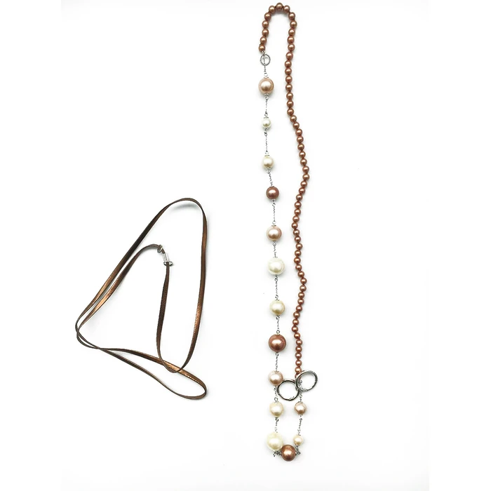 Γυναικείο Κολιέ Necklace Misaki Qcrnterramult (40cm+37cm) από Ασήμι Pink And Beige