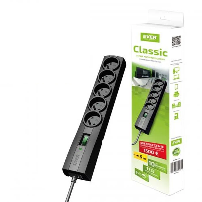 Πολύπριζο Με Διακόπτη Ever CLASSIC 3m 5 AC outlet(s) 250 V Black