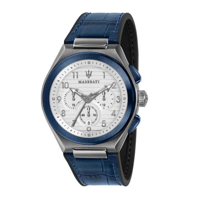 Ανδρικό Ρολόι Maserati R8871639001 (43mm) Δερμάτινο Λουράκι Μπλε