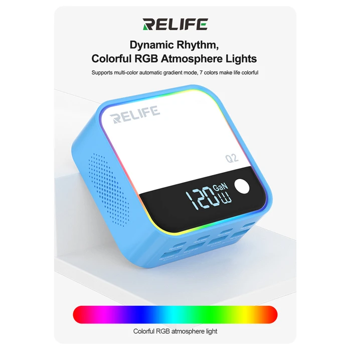 Σταθμός Φόρτισης ReLIFE Q2, 4X USB-C & 4X Usb, 120W, Gan, Μπλε