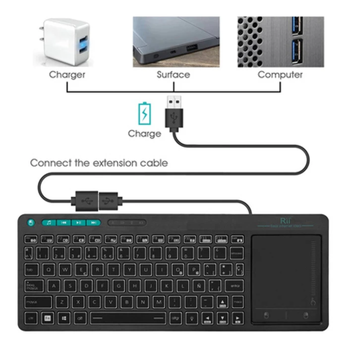 Πληκτρολόγιο Ασύρματο Riitek Mini K18+ με touchpad, RGB backlit, 2.4GHz