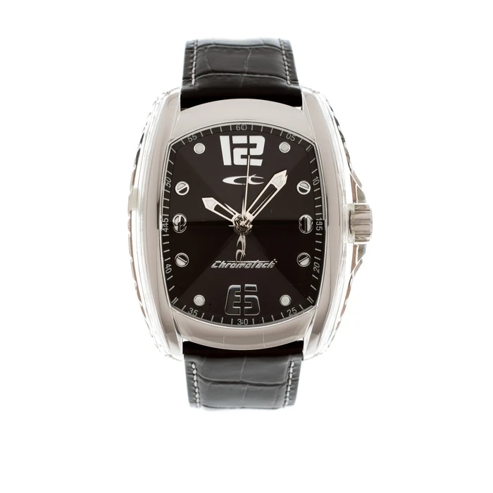 Chronotech Men's Analog Quartz Watch RW0007 - 40mm Black Dial, Leather Strap