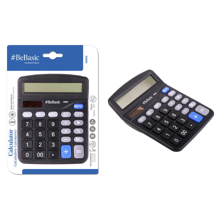 BEBASIC Calculator S060, Solar & Battery, 12 digits, Black