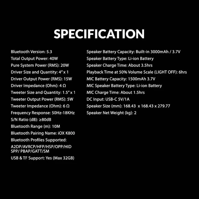 Karaoke Sonic Gear Bt5.3 Portable Rgb Wireless Speaker Iox K800 Black