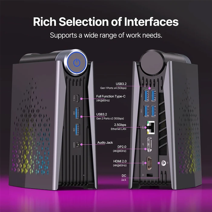Acemagic Mini PC Ryzen 7 H255 (16GB LPDDR5 / 512GB NVMe SSD) Windows 11 Pro - RGB Black