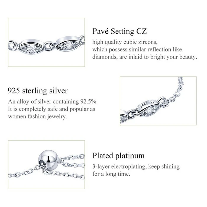 Βραχιόλι Bamoer Scb086 με Κυβική Ζιρκόνια, Ασήμι 925, Ασημί