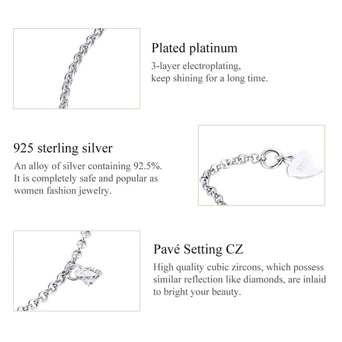 Βραχιόλι Bamoer Scb103 με Κυβική Ζιρκόνια, Ασήμι 925, Ασημί